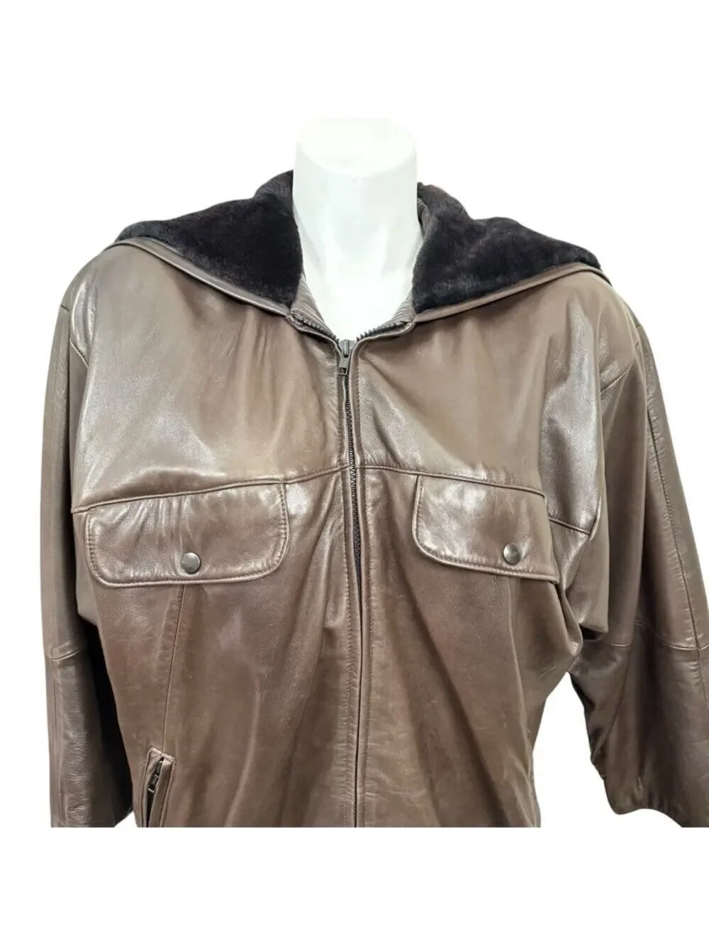 Vintage Positano Pelle Brown Leather Hooded Jacket Women's XL‎ USA Made